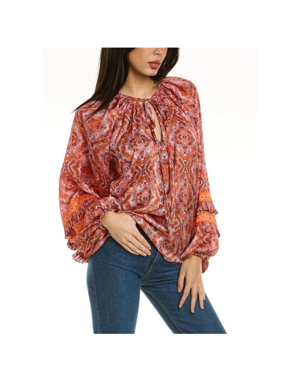 Ramy Brook Dailey Zinnia Paisley Balloon Sleeve Blouse Orange